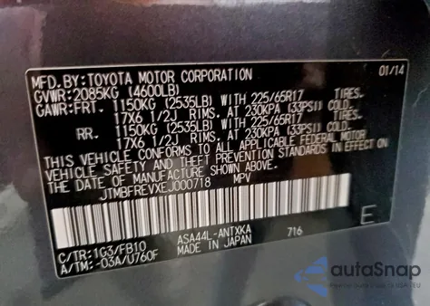 2014 Toyota Rav4 Le z USA, uszkodzony, nr VIN JTMBFREVXEJ000718